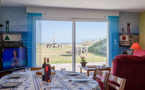 Chez Lilo: Table, Property, Furniture, Building, Window, Blue, Textile, Chair, Living Room, Interior Design
