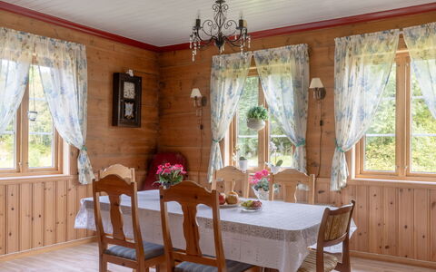 Gulehuset: Furniture, Plant, Table, Property, Flower, Window, Chair, Wood, Curtain, Interior Design