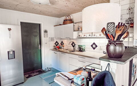 Villa Esefjord: Property, Building, Cabinetry, Countertop, Lighting, Interior Design, Kitchen, Kitchen Stove, House, Kitchen Appliance