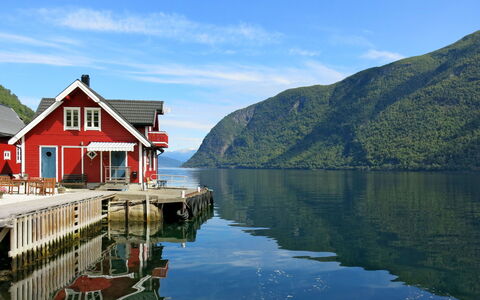 Arnafjord 609: Water, Sky, Cloud, Building, Azure, Mountain, Natural Landscape, Lake, Window, House