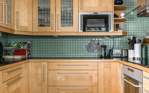 Villa Lundsfjärden: Brown, Cabinetry, Countertop, Property, Kitchen, Wood, Drawer, Kitchen Stove, Kitchen Appliance, Interior Design