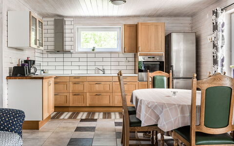 Erikstorp 144: Cabinetry, Furniture, Wood, Drawer, Countertop, Lighting, Window, Interior Design, Chair, Kitchen
