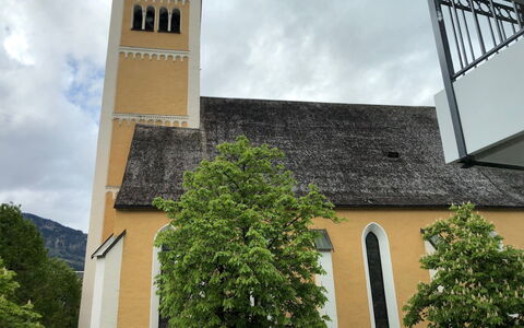 Bad Hofgastein 570: Building, Church, Architecture, Tower, Facade, Sky, Real Estate, Tree, Steeple