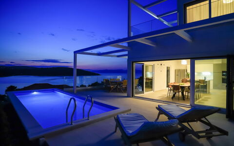 Jakša: Blue, House, Property, Architecture, Building, Home, Interior Design, Swimming Pool, Sky, Lighting