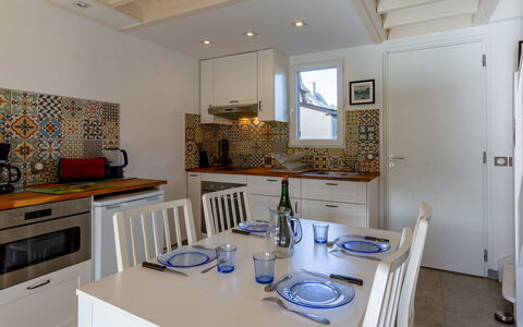 Cabourg Cottage: Furniture, Interior Design, Flooring, Kitchen, Wood, Floor, Countertop, Major Appliance, Room, Ceiling