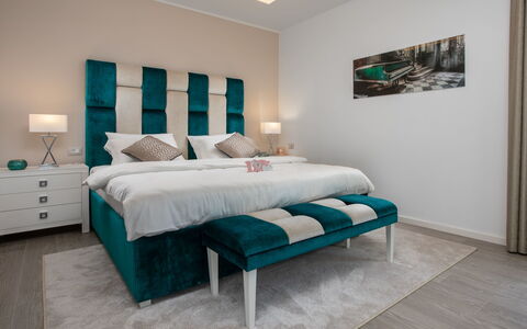 Dream House: Bedroom, Furniture, Room, Bed, Interior Design, Bed Sheet, Bed Frame, Property, Turquoise, Wall