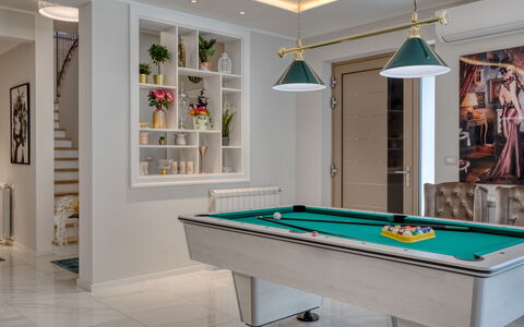 Dream House: Billiard Room, Billiard Table, Property, Sports Equipment, Billiards, Table, Wood, Pool, Interior Design