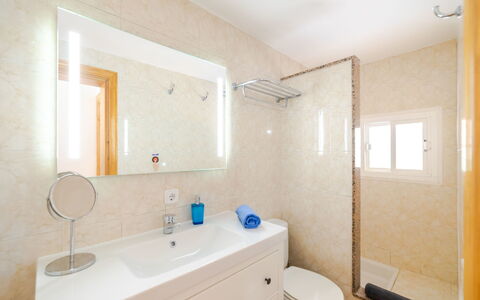 Cala Santanyí Beach House Jm: Mirror, Bathroom Cabinet, Sink, Plumbing Fixture, Tap, Bathroom Sink, Bathroom, Building, Azure