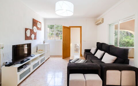 Cala Santanyí Beach House Jm: Furniture, Couch, Building, Plant, Comfort, Interior Design, Wood, Houseplant, Architecture, Living Room