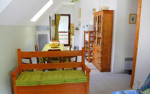 Les Marmottes: Room, Furniture, Property, House, Yellow, Interior Design, Bed, Floor, Wall, Building