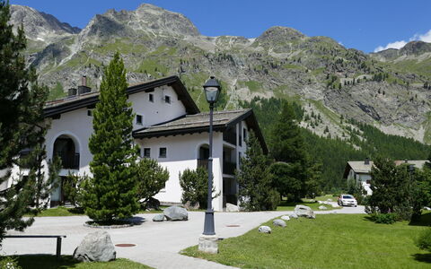 Chesa Polaschin e - E21 - Sils: Plant, Mountain, Sky, Building, Property, Window, Tree, Natural Landscape, Highland, House