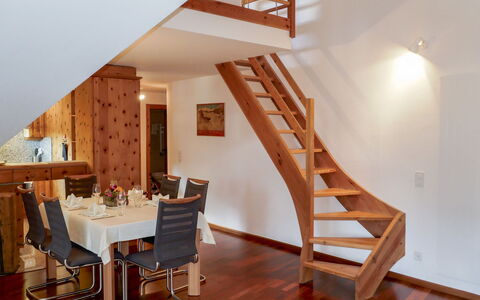 Chesa Polaschin e - E21 - Sils: Stairs, Property, Room, Interior Design, Hardwood, House, Building, Home, Wood Flooring, Handrail