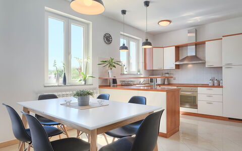 Eugen: Room, Furniture, Property, Interior Design, Kitchen, Building, Dining Room, Table, Countertop, Cabinetry