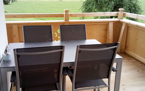 Zillertalblick: Furniture, Chair, Room, Table, Deck, Wood Stain, Desk, Balcony, Hardwood, Wood
