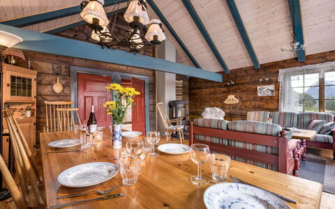 Eiketun: Furniture, Interior Design, Wood, Ceiling, Flooring, Table, Light Fixture, Floor, Dining Room, Kitchen & Dining Room Table