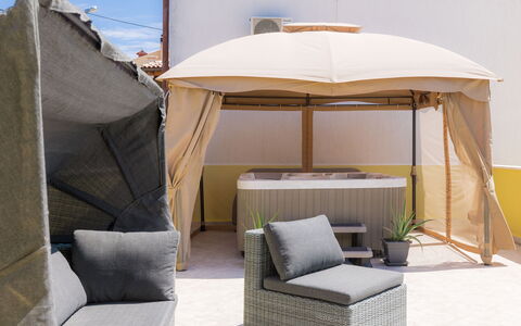 Evelina: Furniture, Property, Photograph, White, Shade, Comfort, Outdoor Furniture, Sky, Umbrella, Tent