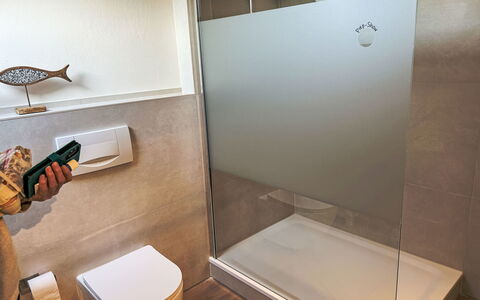 Lona: Plumbing Fixture, Bathroom, Interior Design, Flooring, Floor, Plumbing, Tile, Glass, Room, Tap