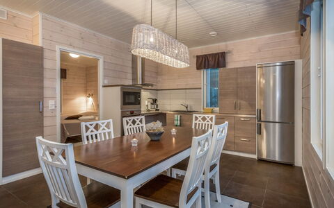 Pertunmaa 603: Furniture, Interior Design, Flooring, Light Fixture, Wood, Ceiling, Floor, Kitchen, Kitchen & Dining Room Table, Wood Flooring