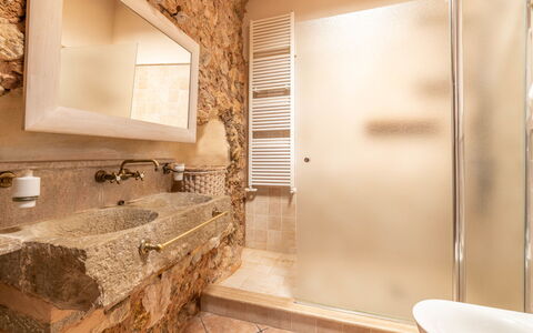Santa Llucia: Mirror, Plumbing Fixture, Property, Countertop, Sink, Tap, Bathroom, Bathroom Cabinet, Wood, Interior Design