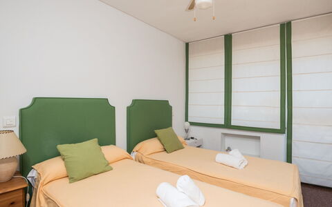 Torremolinos 27: Room, Bedroom, Bed, Furniture, Property, Bed Sheet, Ceiling Fan, Bedding, Interior Design, Ceiling
