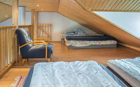 Onkijantie 7B: Furniture, Interior Design, Floor, Flooring, Wood, Ceiling, Bedroom, Bed, Room, Textile
