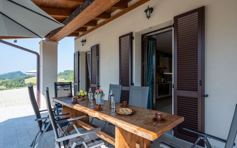 Casa Chiara (Sic400): Property, Furniture, Table, Wood, Window, Shade, Interior Design, Porch, Beam, Cottage