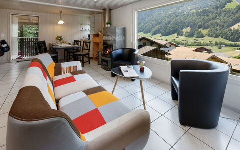 Chalet Guldeli: Furniture, Interior Design, Couch, Ceiling, Living Room, Flooring, Room, Floor, Lighting