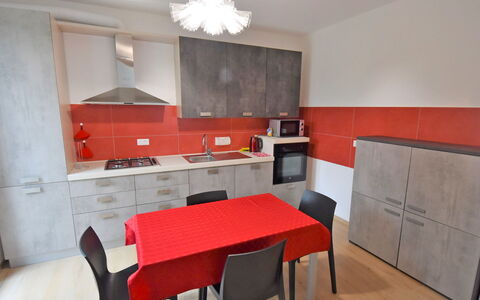 Cà Riviera Bosco Piccolo: Furniture, Room, Property, Interior Design, Red, Building, Kitchen, Cabinetry, Countertop, Dining Room