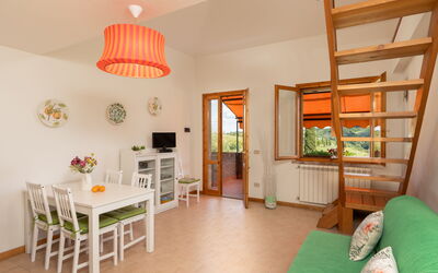 Girasole - Garden View First Floor: Interior Design, Furniture, Wood, Flooring, Floor, Ceiling, Room, Wood Stain, Chair, Living Room