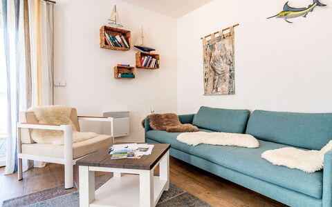 Lakeside Village 11: Furniture, Property, Couch, White, Blue, Azure, Green, Picture Frame, Table, Interior Design