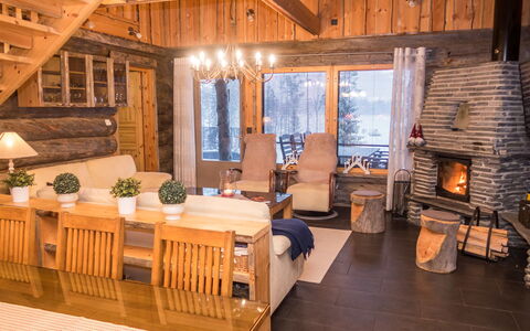Villa Aurora: Furniture, Interior Design, Wood, Ceiling, Living Room, Room, Flooring, Table, Lighting, Chair