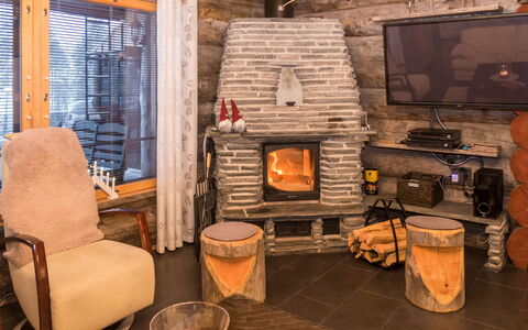 Villa Aurora: Wood, Furniture, Home, Log Cabin, Cottage, Chair, Living Room, Hearth, Ceiling, Winter