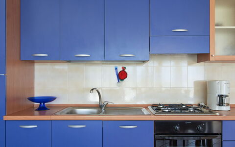 Carmen (Dma168): Cabinetry, Kitchen Sink, Sink, Countertop, Tap, Blue, Kitchen Appliance, Kitchen, Kitchen Stove, Wood