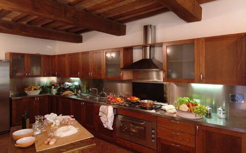 Villa Fontanelle: Wood, Room, Property, Interior Design, Hardwood, Wood Stain, Ceiling, Countertop, Cupboard, Kitchen