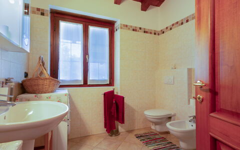 Fuentes: Bathroom, Property, Room, Red, Interior Design, Floor, Tile, Building, House, Wall
