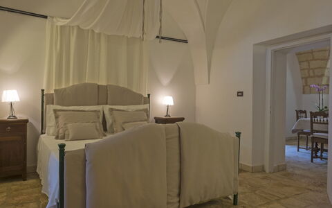 Masseria Pagliamonte: Room, Property, Furniture, Bedroom, Interior Design, Bed, Wall, Floor, Lighting, Building