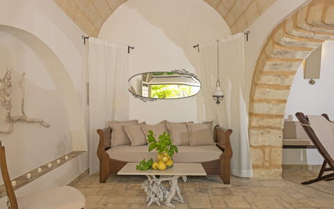 Masseria Pagliamonte: Furniture, Table, Property, Building, Couch, Comfort, Living Room, Plant, Interior Design, House
