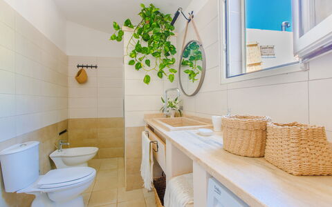 Masseria Pagliamonte: Property, Plumbing Fixture, Furniture, Sink, Bathroom, Table, Bathroom Cabinet, Bathroom Sink, Tap, Plant