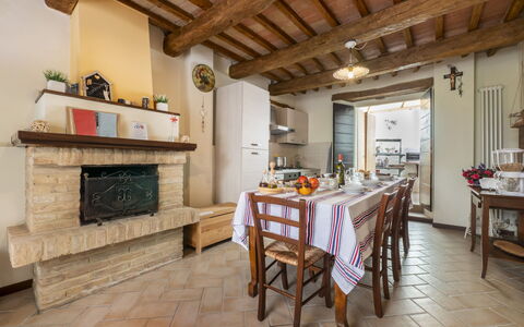 Green Wellness House: Table, Furniture, Wood, Interior Design, Building, Chair, Floor, Beam, Flooring, Wood Stain