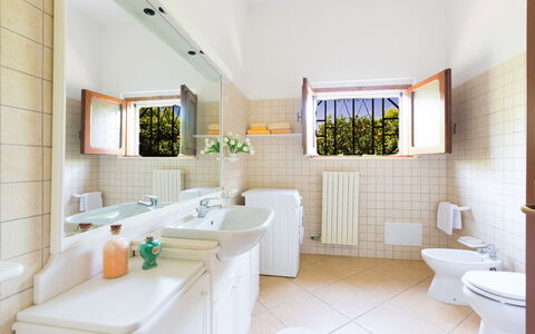 Villa Mediterranea: Bathroom, Room, Property, Interior Design, Building, House, Tile, Floor, Furniture, Bathtub