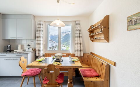 Ferienwohnung Wüest: Furniture, Property, Table, Cabinetry, Window, Wood, Chair, Interior Design, Floor, Flooring