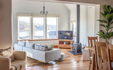 Bay View: Furniture, Couch, Table, Wood, Window, Shade, Living Room, Interior Design, Flooring, Floor