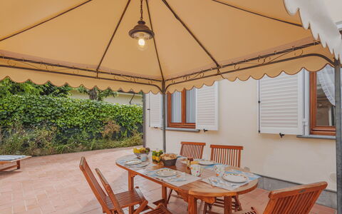 Rosa: Table, Furniture, Property, Building, Plant, Chair, Shade, Wood, Window, Orange