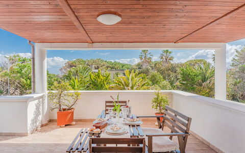 Villa Pantanagianni Beach: Plant, Azure, Wood, Interior Design, Shade, Porch, Outdoor Furniture, Building, Residential Area, Leisure