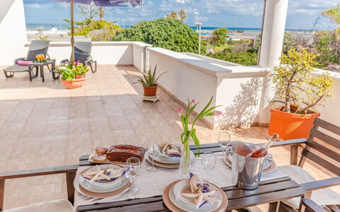 Villa Pantanagianni Beach: Table, Furniture, Plant, Property, Tableware, Building, Flowerpot, Sky, Azure, Chair