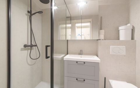 High in the Sky with Amazing Views: Building, Property, Shower Head, Cabinetry, Plumbing Fixture, Bathroom Cabinet, Shower Bar, Shower, Bathroom