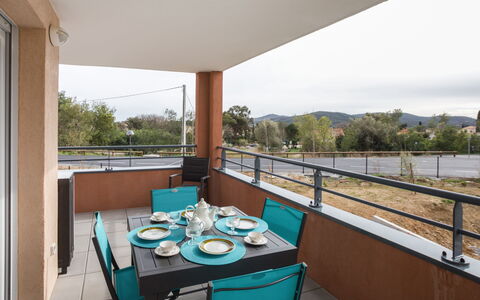Bormes-Les-Mimosas 107: Property, Real Estate, Room, Building, House, Balcony, Interior Design, Home, Table, Furniture