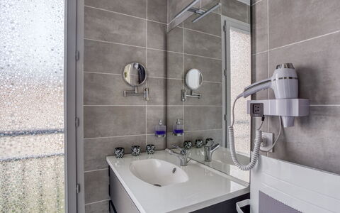 Bormes-Les-Mimosas 107: Mirror, Tap, Sink, Bathroom Sink, Plumbing Fixture, Bathroom, Building, Purple, Plumbing