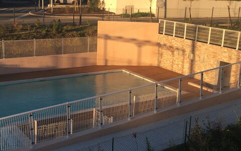 Bormes-Les-Mimosas 107: Swimming Pool, Property, Real Estate, Composite Material, Rectangle, Fence, Water Feature, Concrete, Home Fencing, Yard