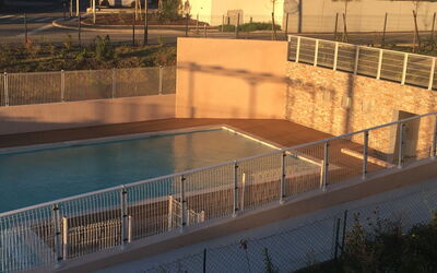 Bormes-Les-Mimosas 107: Swimming Pool, Property, Real Estate, Composite Material, Rectangle, Fence, Water Feature, Concrete, Home Fencing, Yard